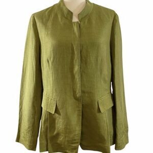 Lafayette 148 Womens Size 8 Lime Green Linen/Cupro Mandarin Collar Blazer Jacket